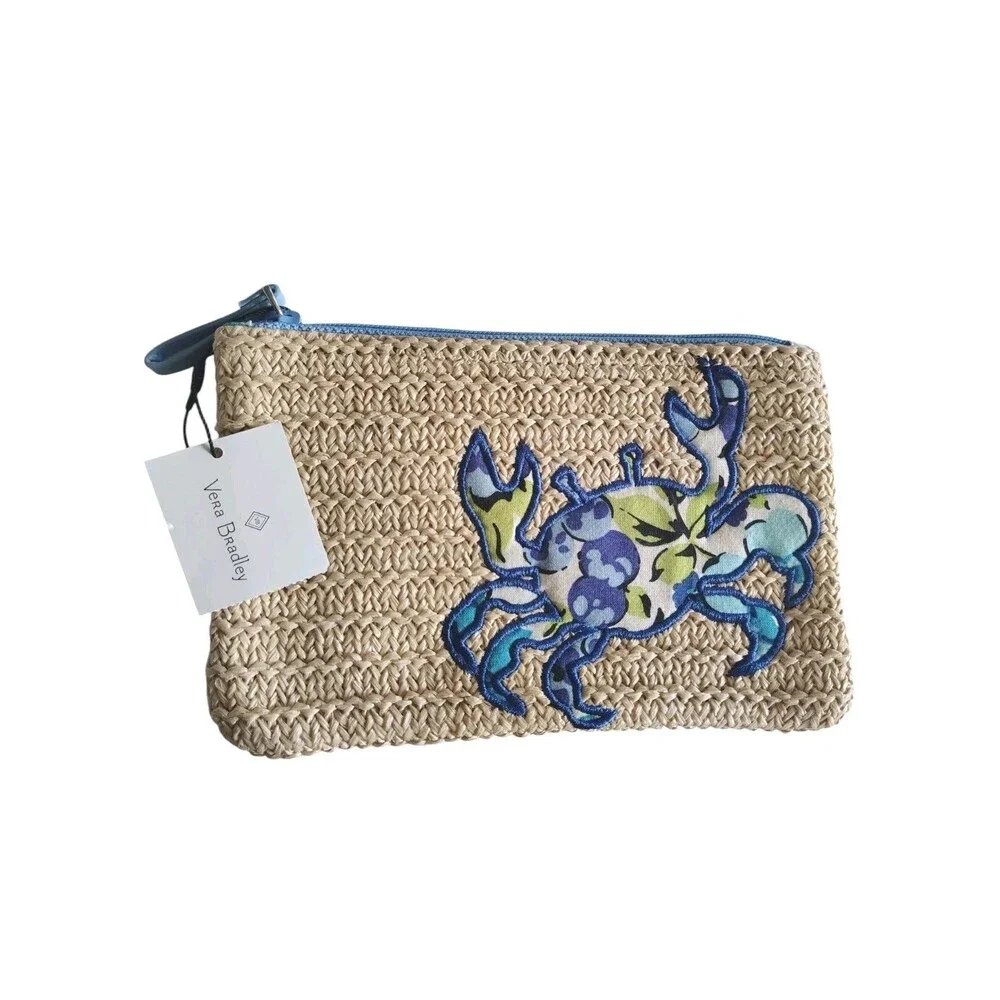 NWT Vera Bradley Crab Seashore Zip Pouch Straw      55
